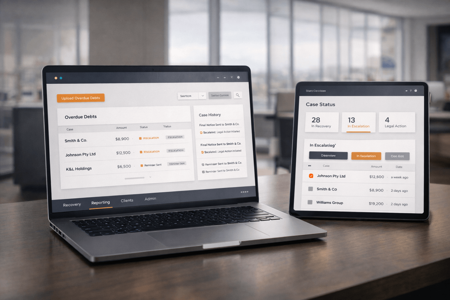 Receivable Partners portal interface shown on desktop and tablet